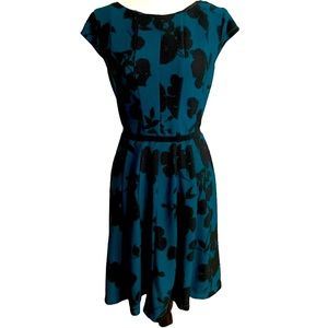 Elle Green and Black Printed Fit and Flare A-Line Dress, Size Medium
